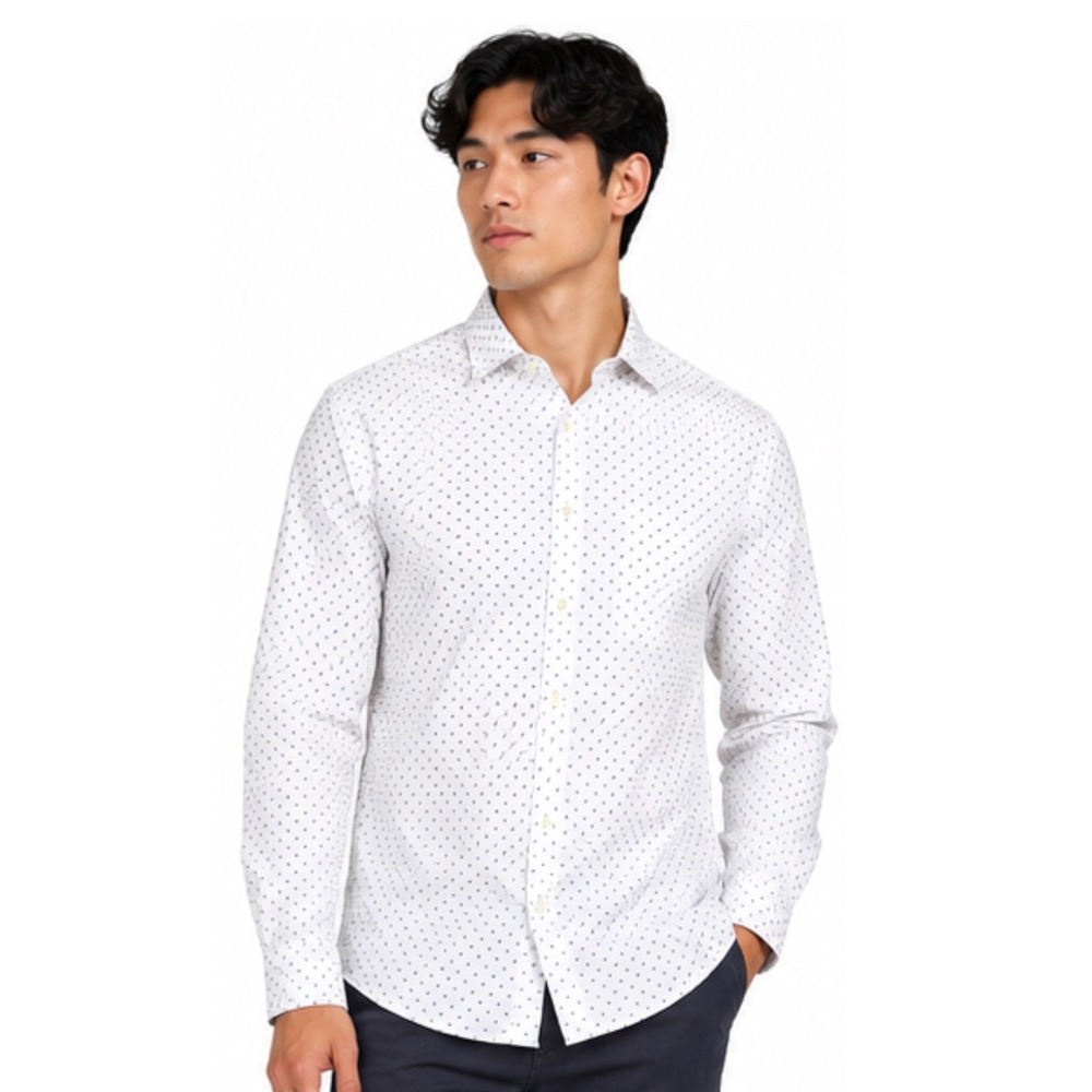 Nickel & Iron Dress Shirt Men XL White Blue Micro Print New Stretch Performance